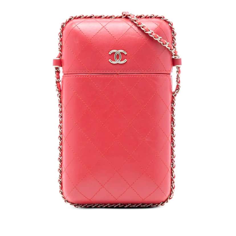 Chanel CC Quilted Lambskin Chain Around Phone Holder Red Leather Very good condition - Front View