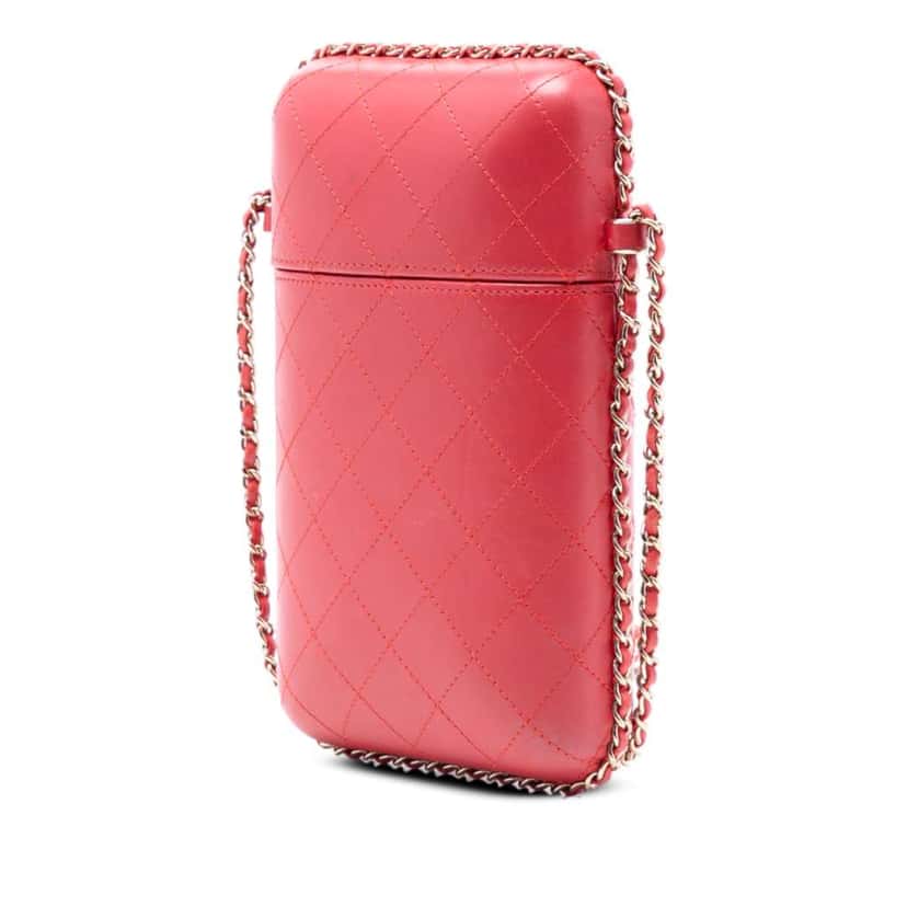 Chanel CC Quilted Lambskin Chain Around Phone Holder Red Leather Very good condition - Back View
