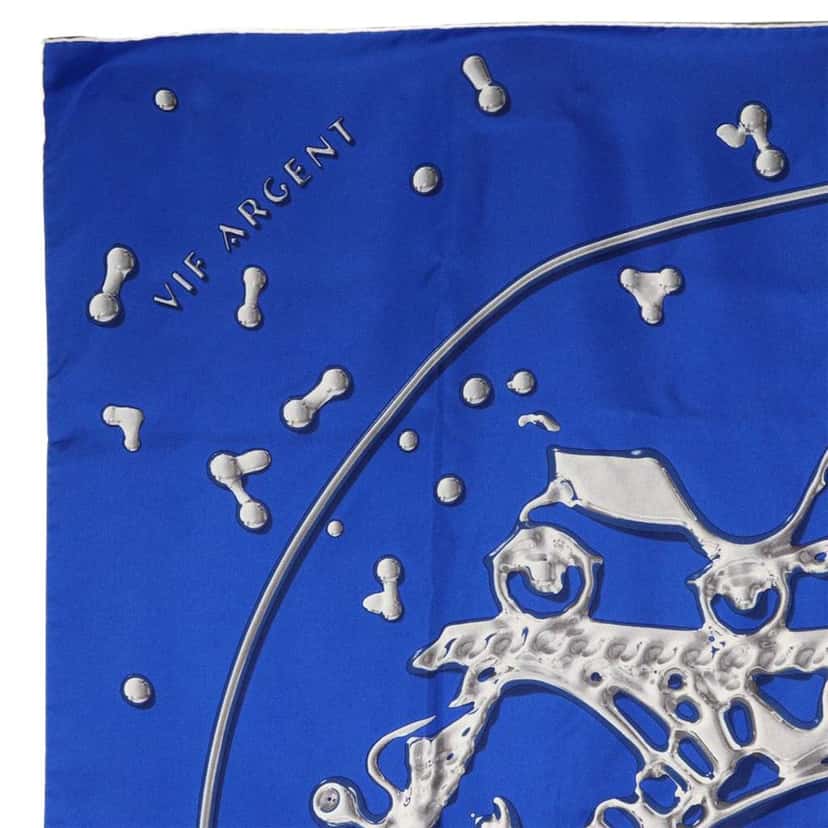 Hermès Vif Argent Silk Scarf 90 Blue Silk Good condition - Back View