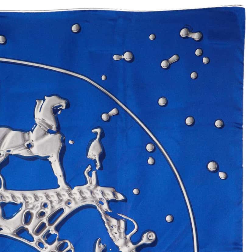 Hermès Vif Argent Silk Scarf 90 Blue Silk Good condition - Inside View