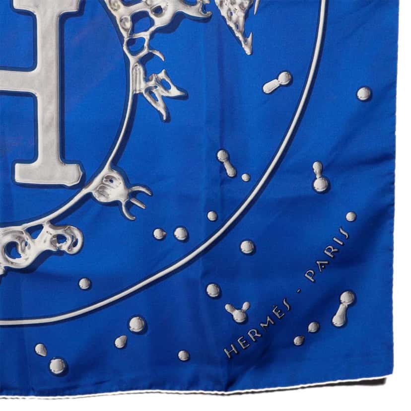 Hermès Vif Argent Silk Scarf 90 Blue Silk Good condition - Box View