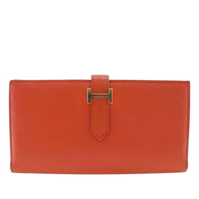 Hermès Epsom Bearn Soufflet Wallet Orange Leather Good condition - Front View