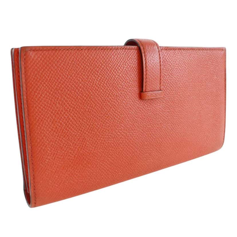 Hermès Epsom Bearn Soufflet Wallet Orange Leather Good condition - Back View