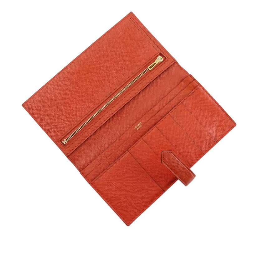 Hermès Epsom Bearn Soufflet Wallet Orange Leather Good condition - Model View
