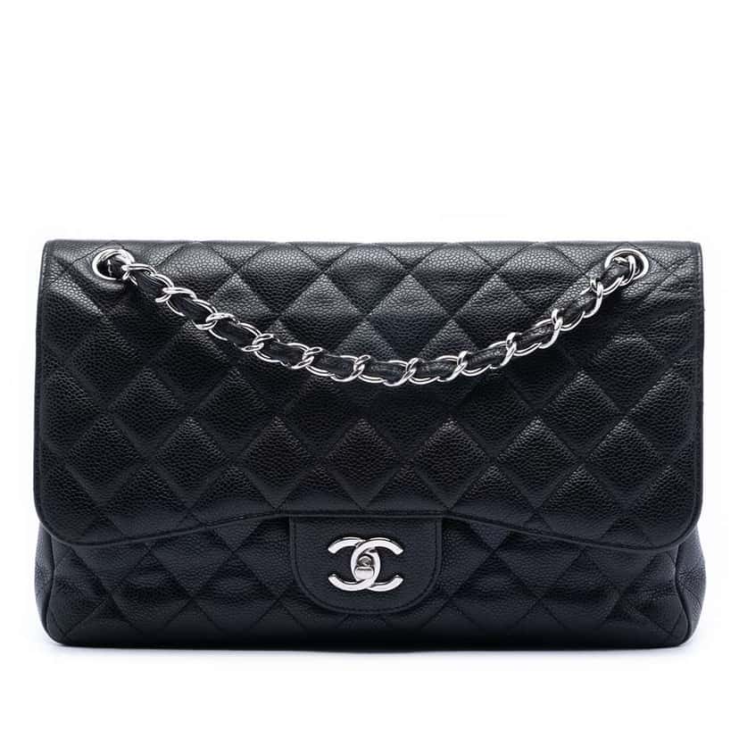 Chanel Jumbo Classic Caviar Double Flap Black Leather Very good condition - Front View