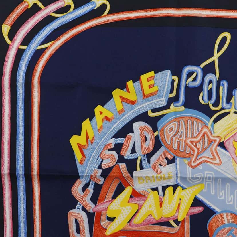 Hermès Gavroche Chevaloscope Neon Pointille Silk Scarf 45 Blue Silk Good condition - Inside View