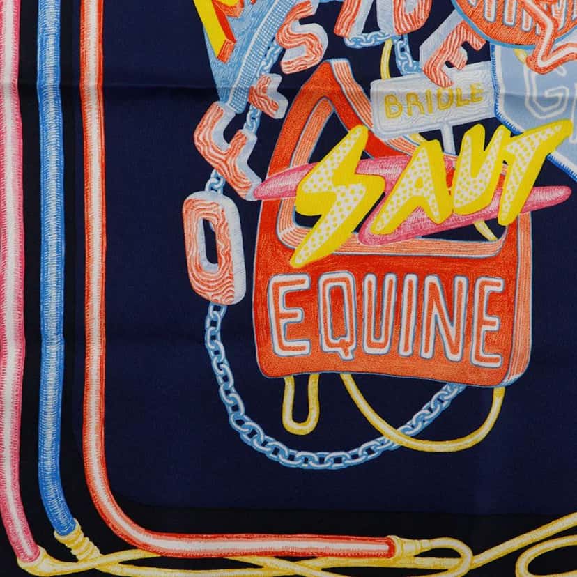 Hermès Gavroche Chevaloscope Neon Pointille Silk Scarf 45 Blue Silk Good condition - Box View