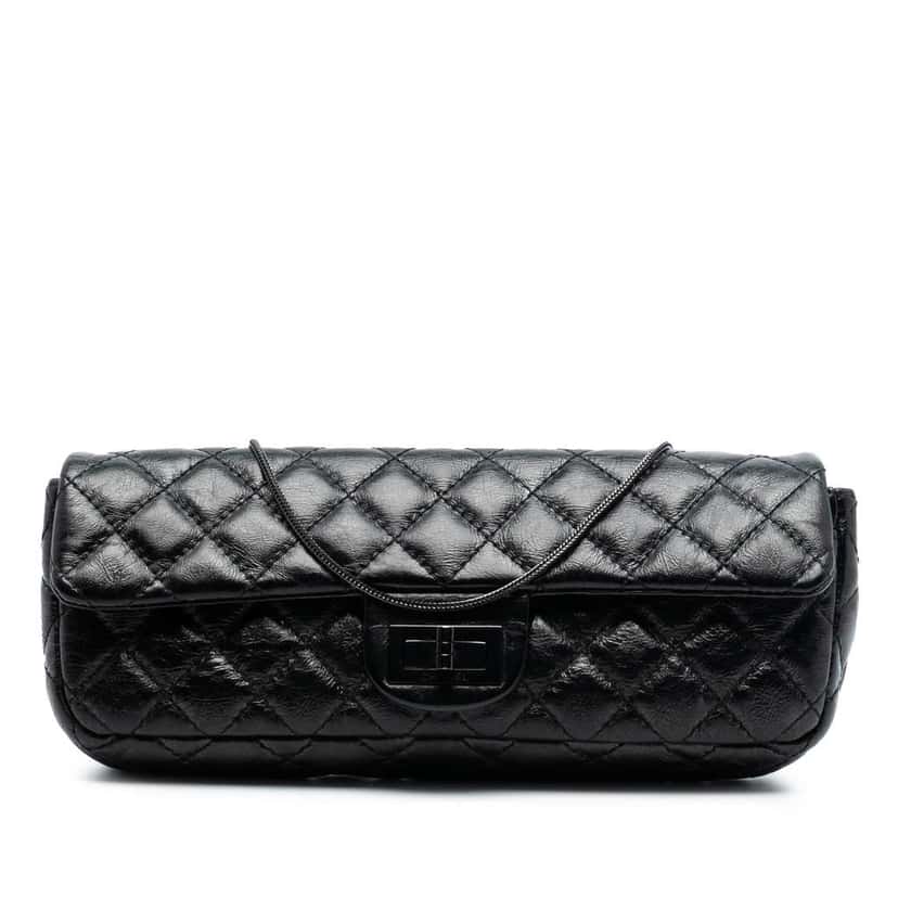 Chanel Quilted Glazed Calfskin Reissue 2.55 Clutch with Chain Black Leather Good condition - Front View