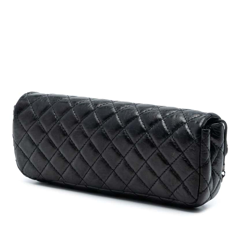 Chanel Quilted Glazed Calfskin Reissue 2.55 Clutch with Chain Black Leather Good condition - Back View