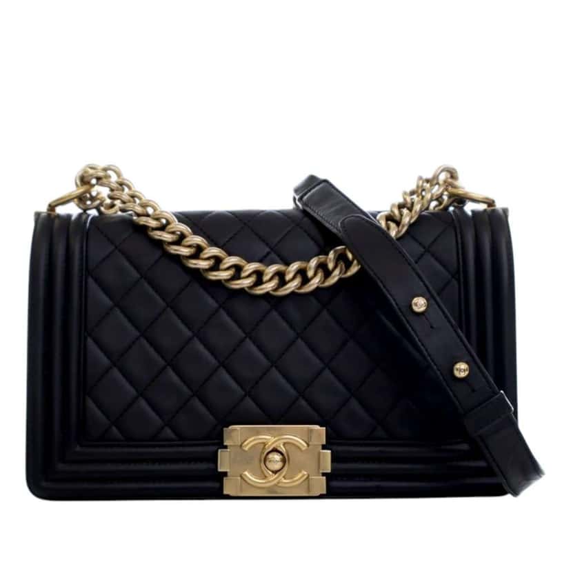 Chanel Old Medium Quilted Lambskin Boy Flap Black Leather Very good condition - Front View