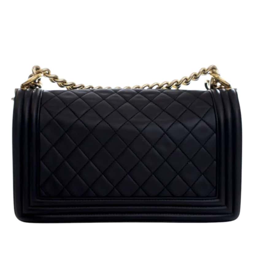 Chanel Old Medium Quilted Lambskin Boy Flap Black Leather Very good condition - Back View