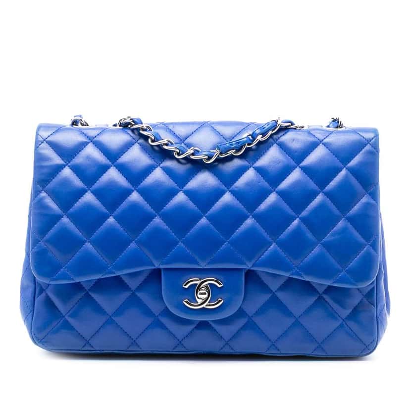Chanel Jumbo Classic Lambskin Single Flap Blue Leather Good condition - Front View