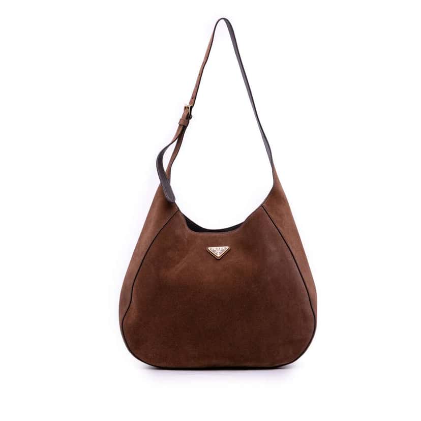 Prada Large Suede Shoulder Bag Brown Leather Good condition - Front View