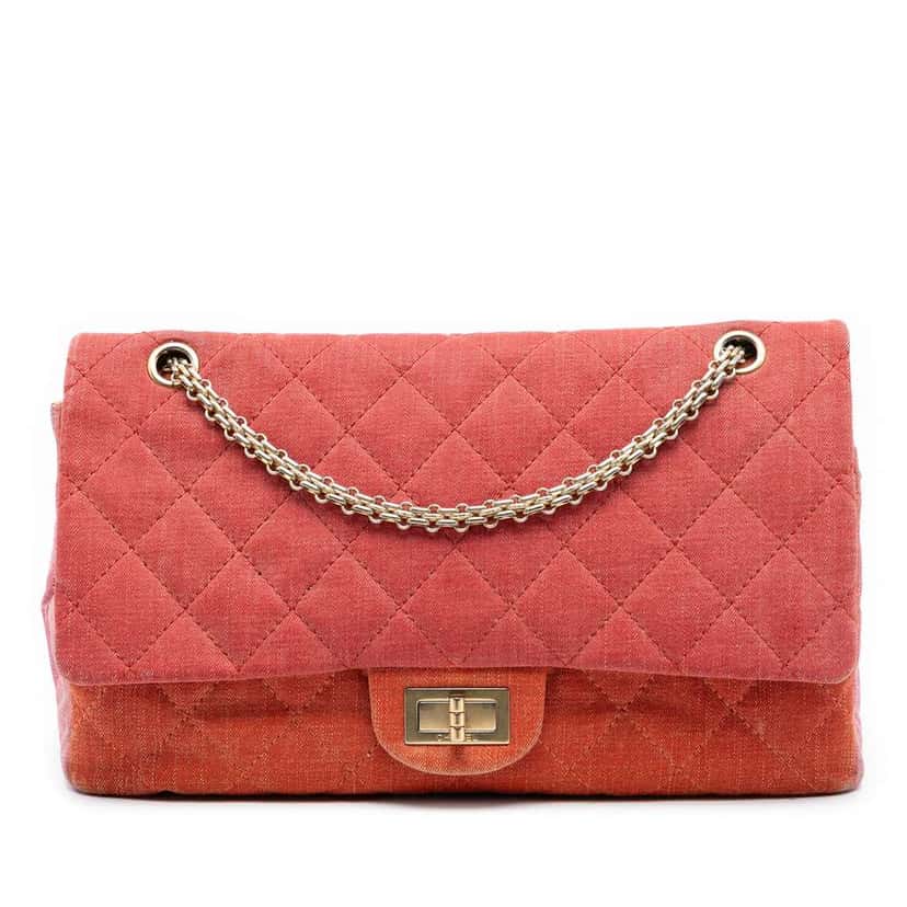 Chanel Tricolor Quilted Denim Reissue 2.55 Double Flap 227 Orange Denim Good condition - Front View