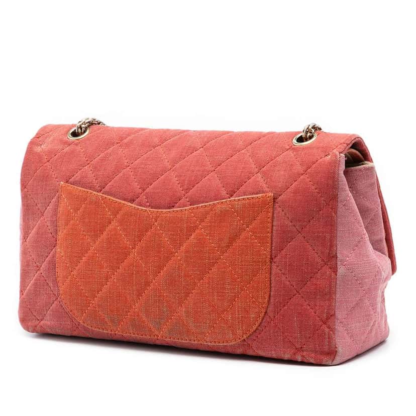 Chanel Tricolor Quilted Denim Reissue 2.55 Double Flap 227 Orange Denim Good condition - Back View