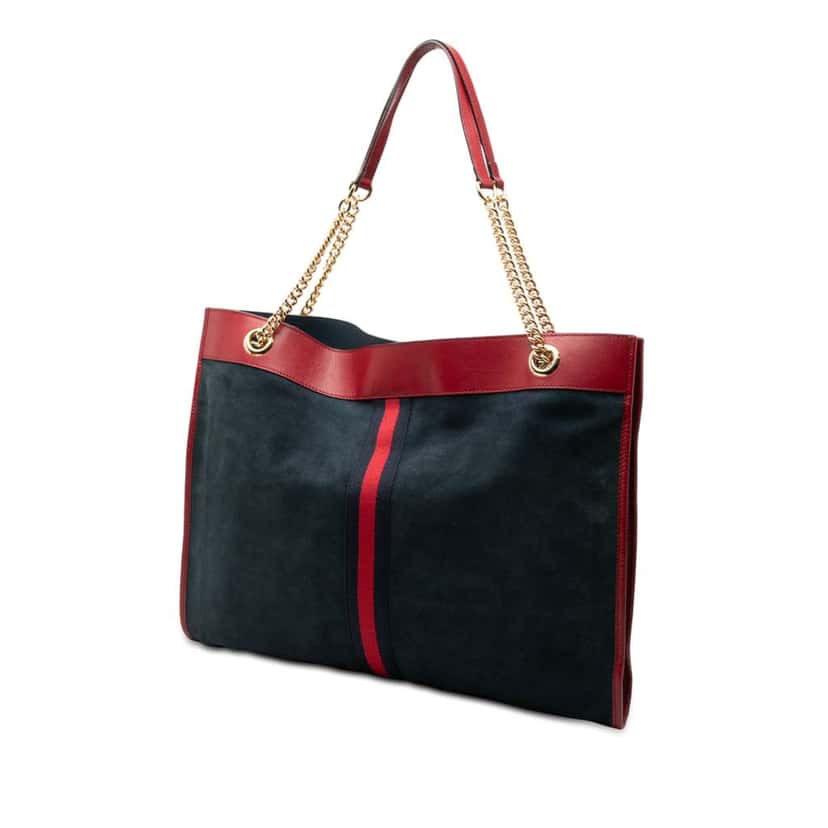 Gucci Large Web Suede Rajah Tote Blue Leather Very good condition - Back View