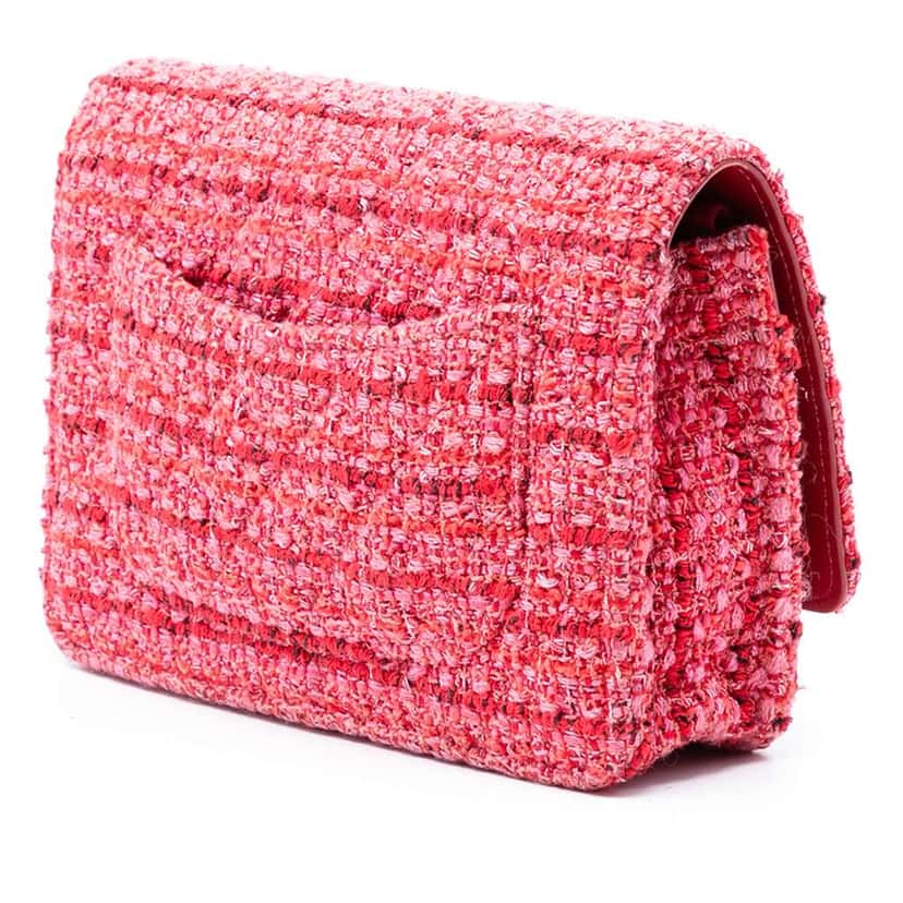 Chanel Quilted Tweed Reissue 2.55 Wallet On Chain Pink Tweed Good condition - Back View