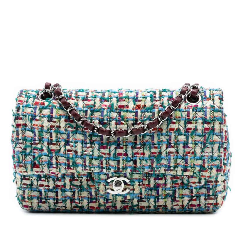 Chanel Medium Classic Tweed Double Flap MultiColor Tweed Good condition - Front View