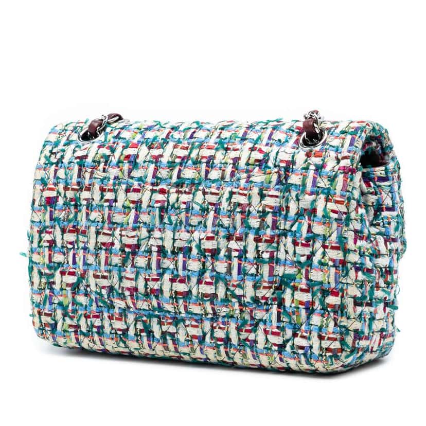 Chanel Medium Classic Tweed Double Flap MultiColor Tweed Good condition - Back View