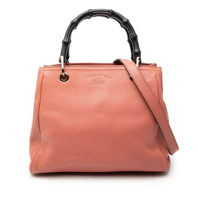 Gucci Small Calfskin Bamboo Shopper Satchel Pink Leather Very good condition - Front View