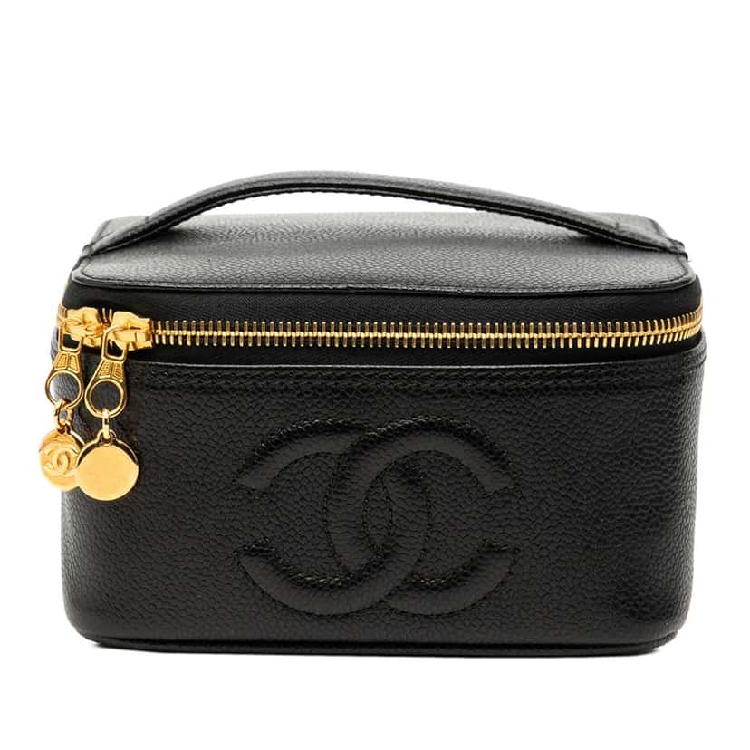 Chanel CC Caviar Vanity Bag Black Leather Good condition - Front View