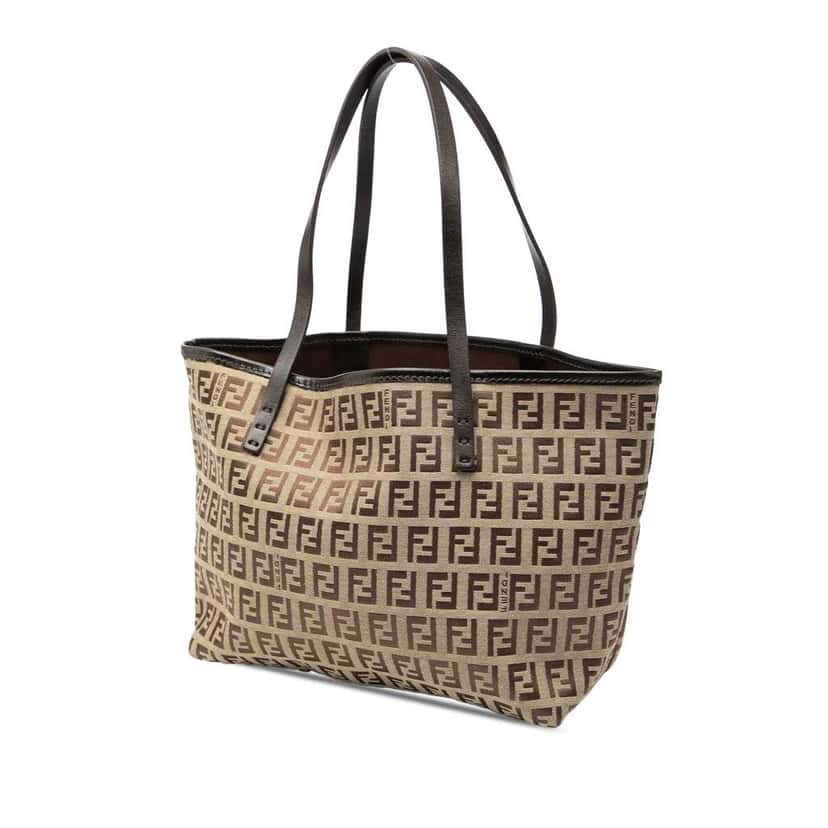 Fendi Mini Zucchino Canvas Roll Tote Brown Canvas Very good condition - Back View