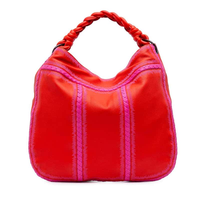 Bottega Veneta Intrecciato Trimmed Leather Hobo Red Leather Good condition - Front View