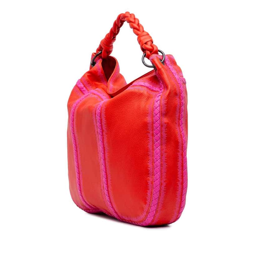 Bottega Veneta Intrecciato Trimmed Leather Hobo Red Leather Good condition - Back View