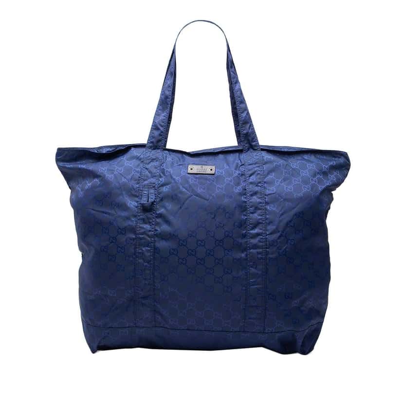Gucci GG Nylon Teddy Bear Folding Tote Blue Very good condition - Front View