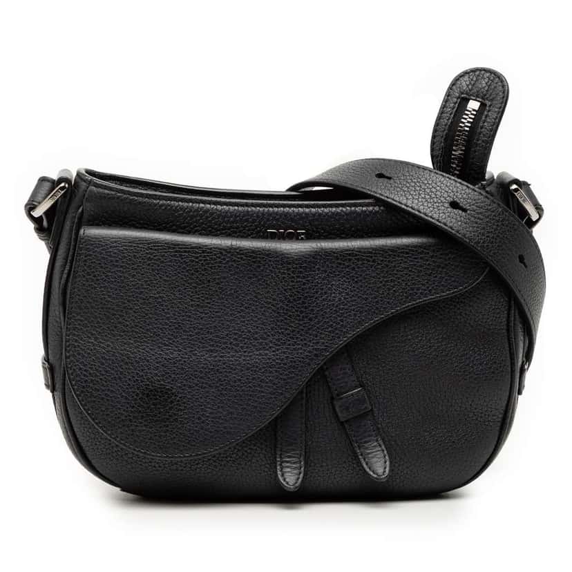 Dior Grained Calfskin Saddle Soft Bag Black Leather Very good condition - Front View