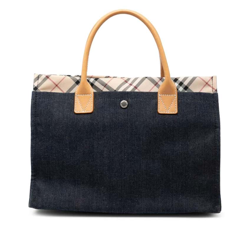 Burberry Nova Check Trimmed Denim Tote Blue Denim Good condition - Front View