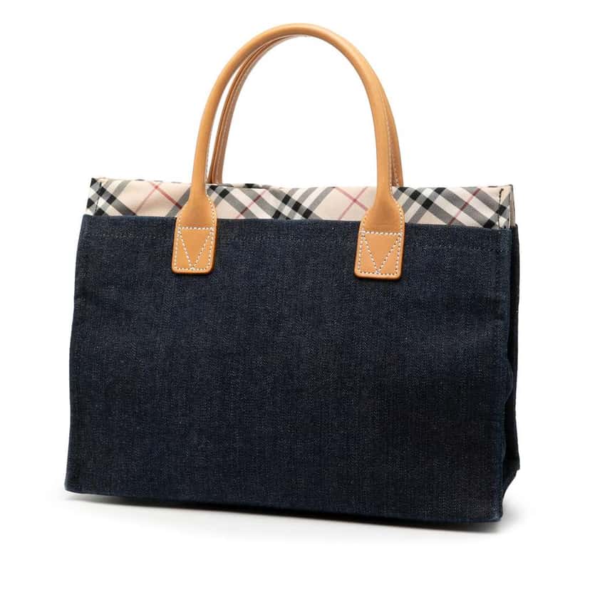 Burberry Nova Check Trimmed Denim Tote Blue Denim Good condition - Back View