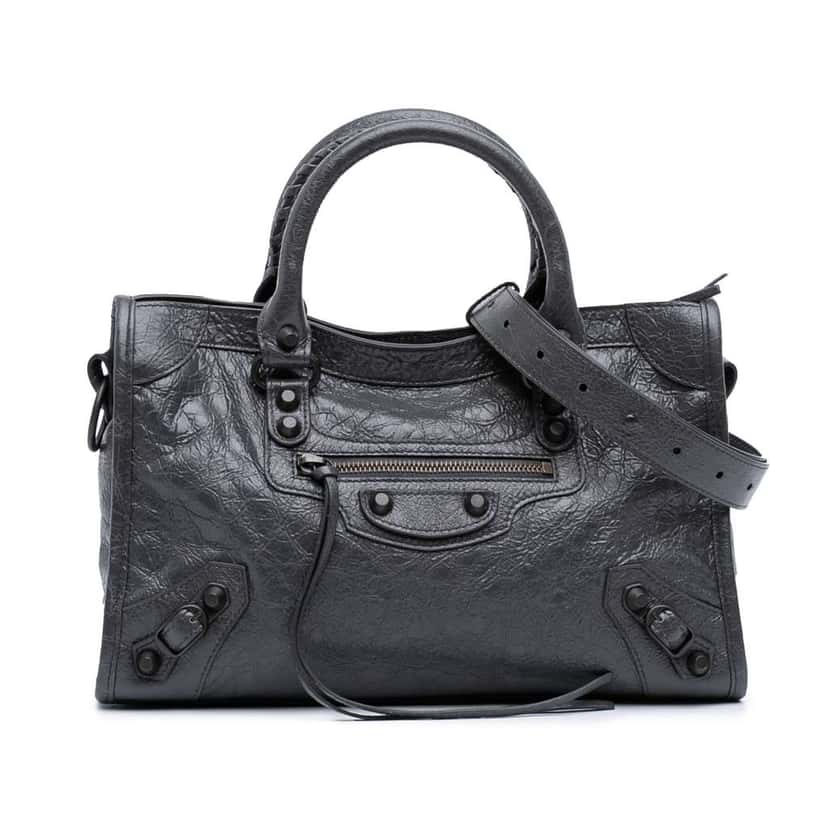 Balenciaga Small Lambskin Motocross Classic City Satchel Grey Leather Good condition - Front View