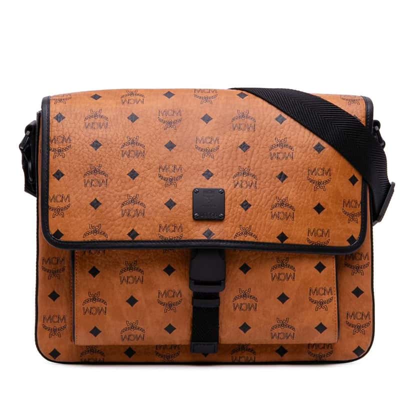 Mcm Visetos Coated Canvas Messenger Bag Brown Canvas Good condition - Front View