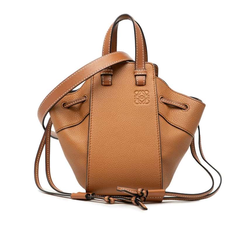 Loewe Mini Grained Calfskin Drawstring Hammock Bag Brown Leather Very good condition - Front View