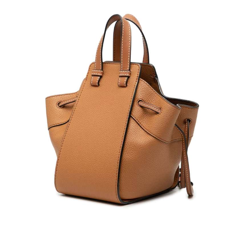 Loewe Mini Grained Calfskin Drawstring Hammock Bag Brown Leather Very good condition - Back View