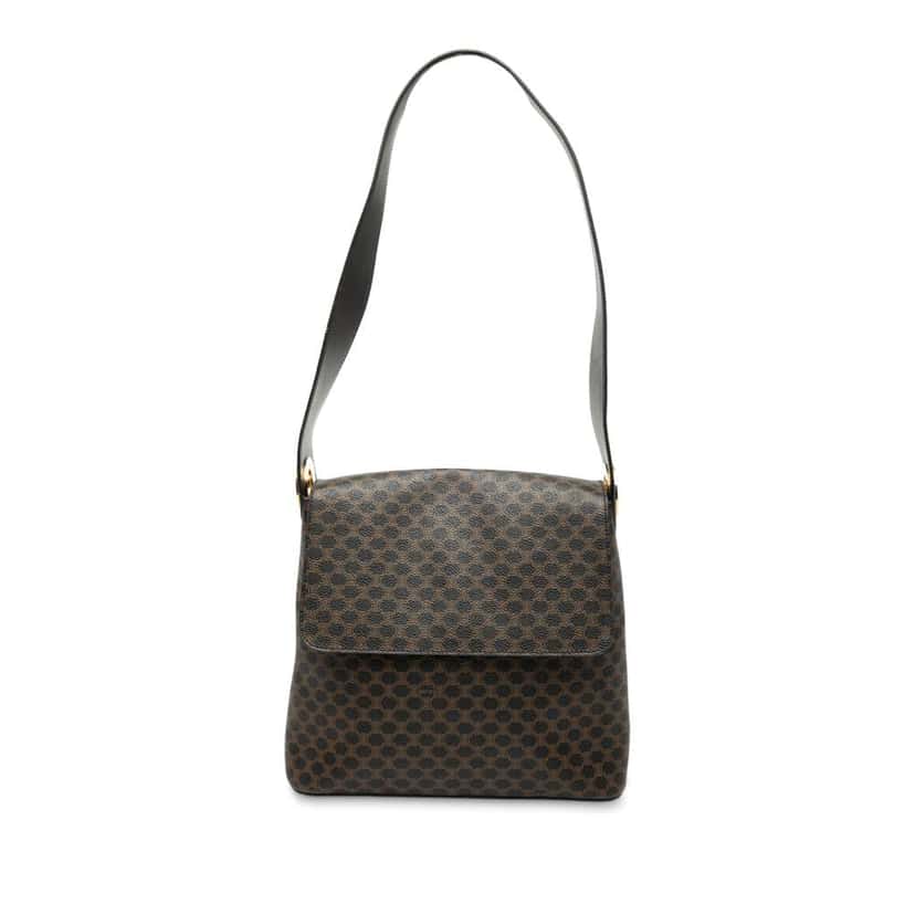 Celine Macadam Coated Canvas Shoulder Bag Brown Canvas Very good condition - Front View