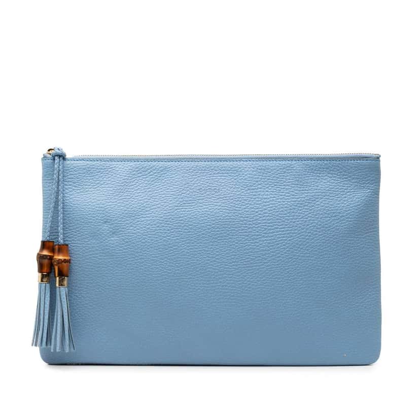 Gucci Calfskin Bamboo Tassel Clutch Blue Leather Very good condition - Front View