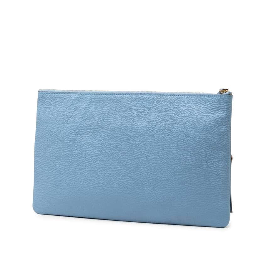 Gucci Calfskin Bamboo Tassel Clutch Blue Leather Very good condition - Back View