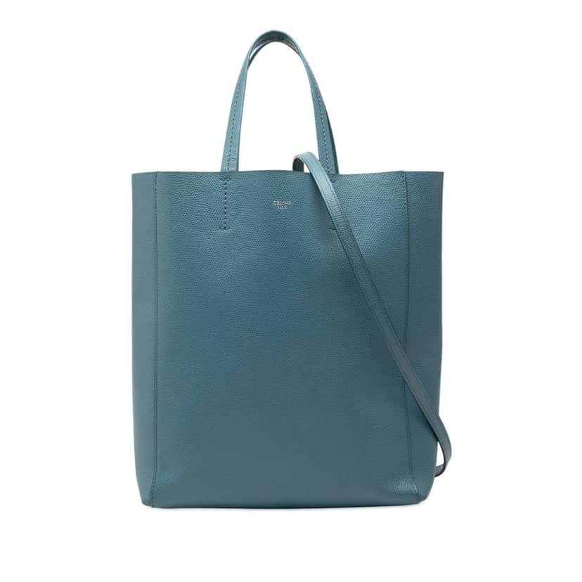 Celine Small Grained Calfskin Vertical Cabas Satchel Blue Leather Very good condition - Front View