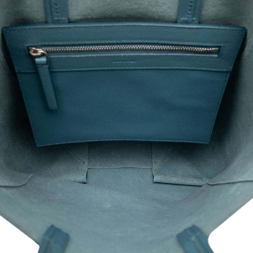 Celine Small Grained Calfskin Vertical Cabas Satchel Blue Leather Very good condition - Model View