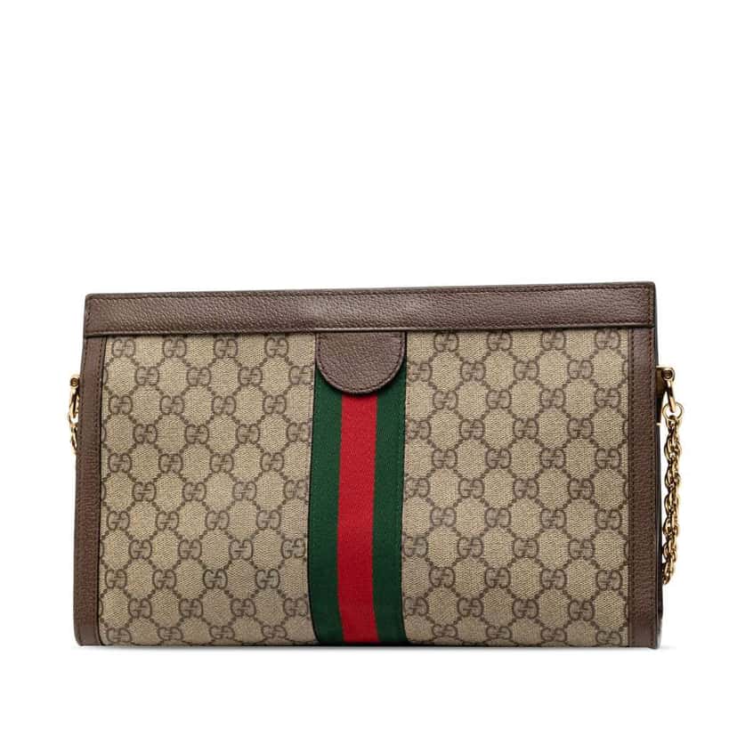 Gucci Medium GG Supreme Web Ophidia Chain Shoulder Bag Brown Canvas Very good condition - Back View