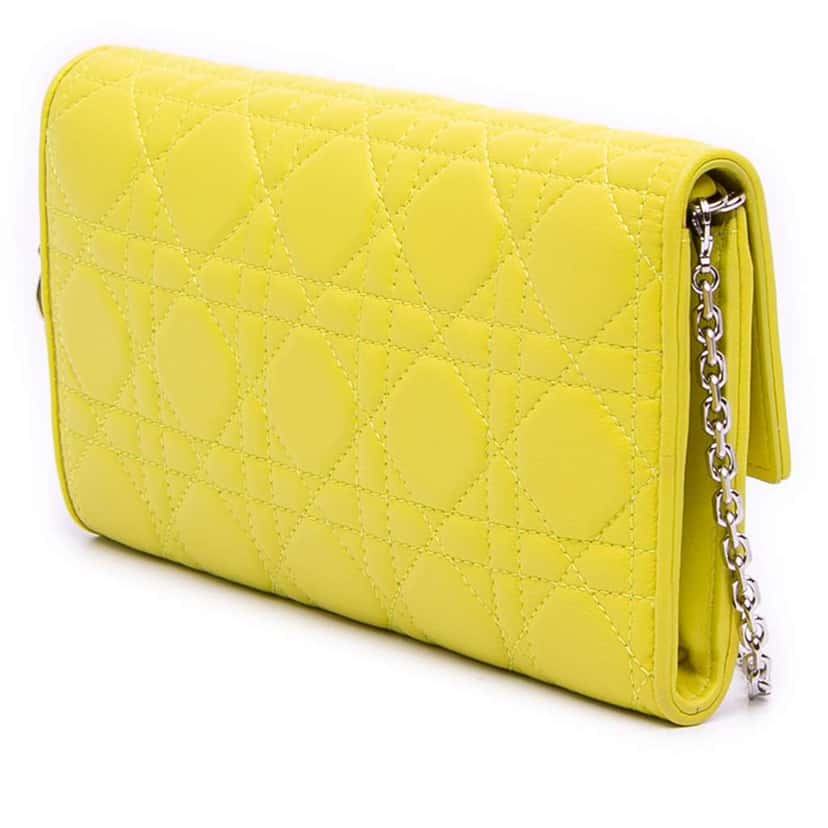 Dior Lambskin Cannage Lady Dior Wallet On Chain Yellow Leather Good condition - Back View