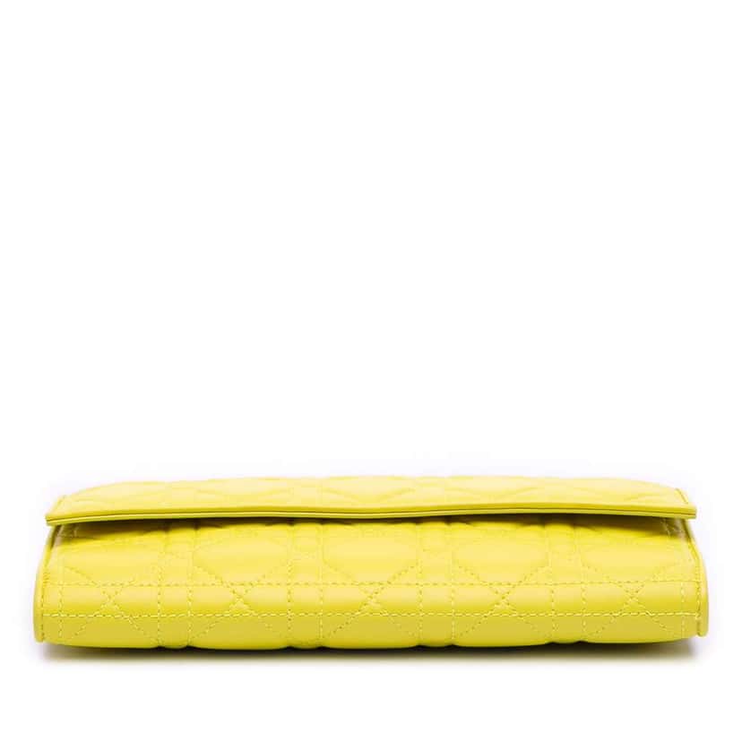 Dior Lambskin Cannage Lady Dior Wallet On Chain Yellow Leather Good condition - Inside View
