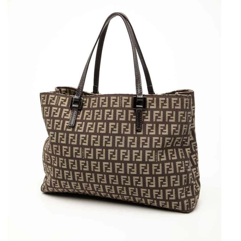 Fendi Small Zucchino Canvas Tote Brown Canvas Good condition - Back View