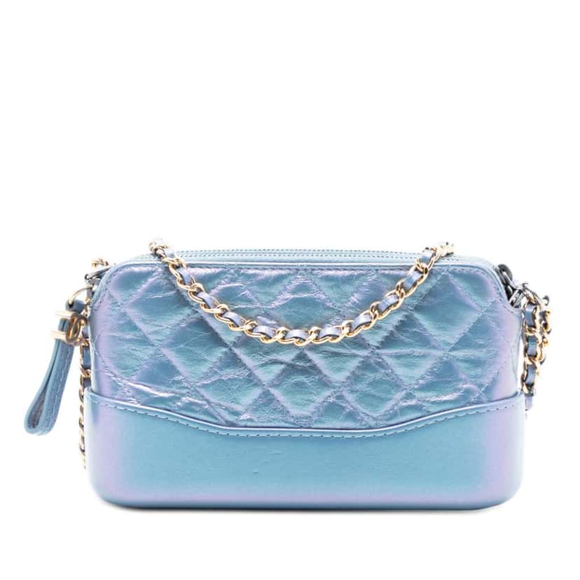 Chanel Iridescent Aged Calfskin Gabrielle Double Zip Clutch with Chain Blue Leather Good condition - Front View
