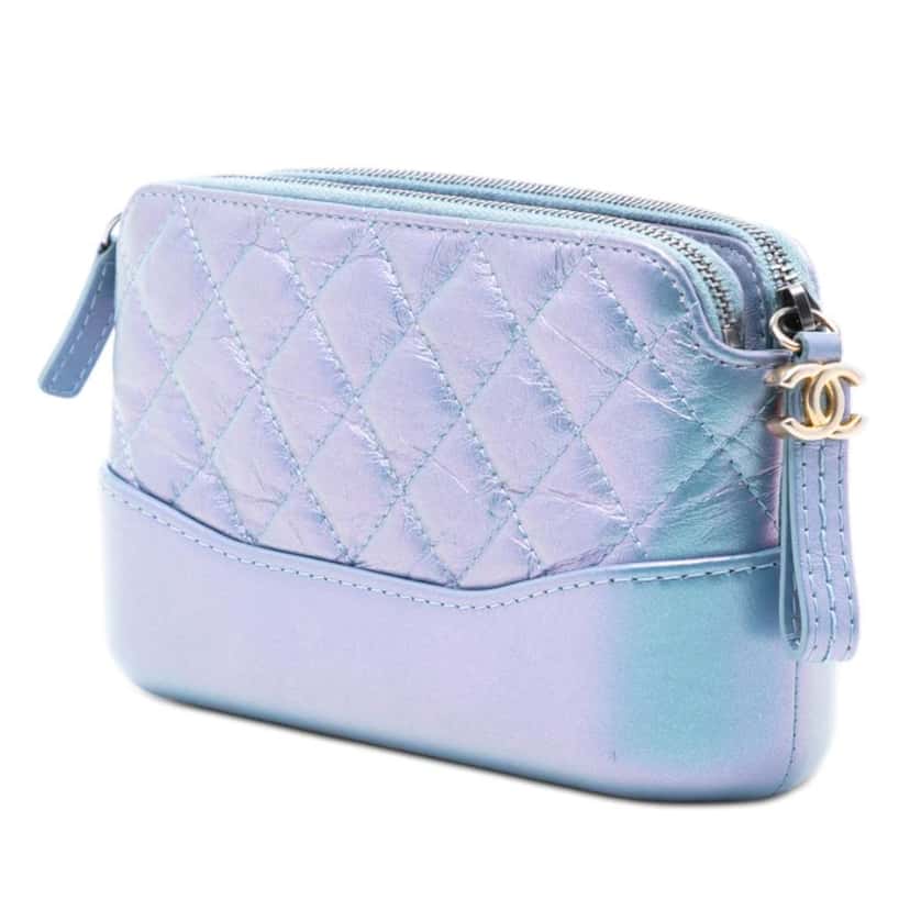 Chanel Iridescent Aged Calfskin Gabrielle Double Zip Clutch with Chain Blue Leather Good condition - Back View