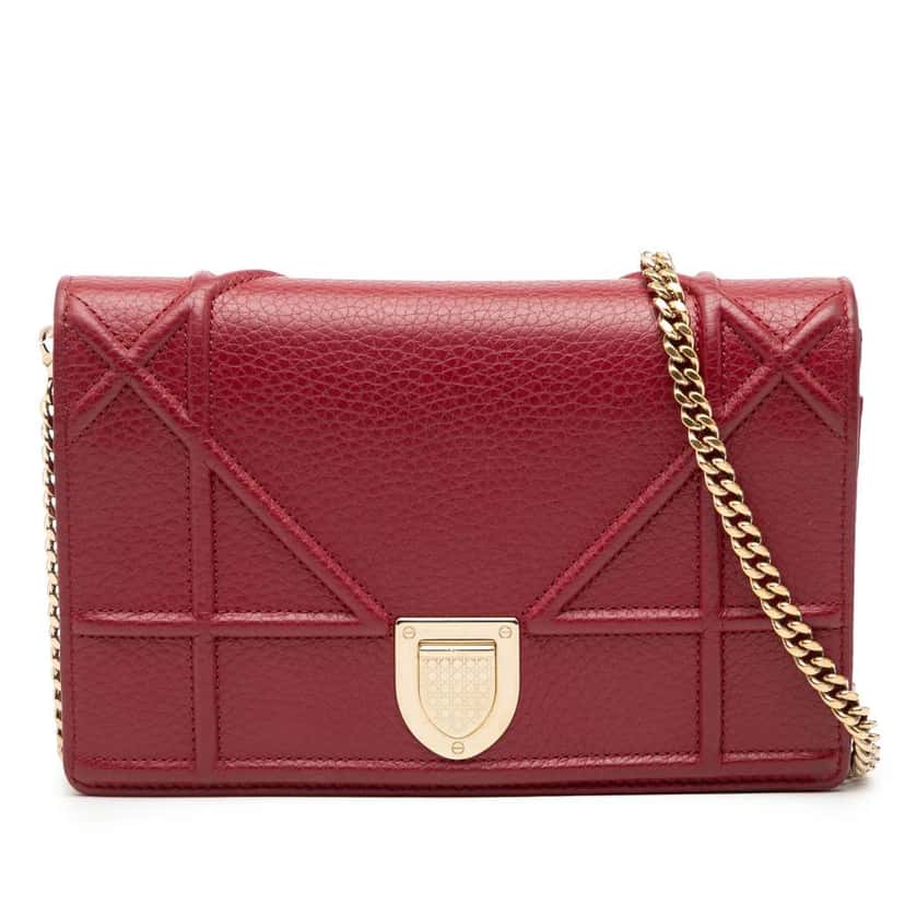 Dior Grained Calfskin Diorama Wallet on Chain Red Leather Good condition - Front View