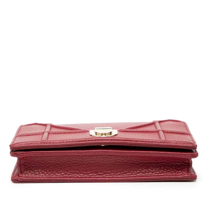 Dior Grained Calfskin Diorama Wallet on Chain Red Leather Good condition - Inside View