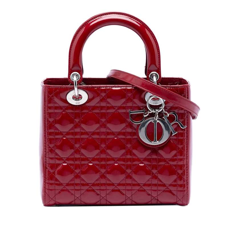 Dior Medium Patent Cannage Lady Dior Red Leather Good condition - Front View